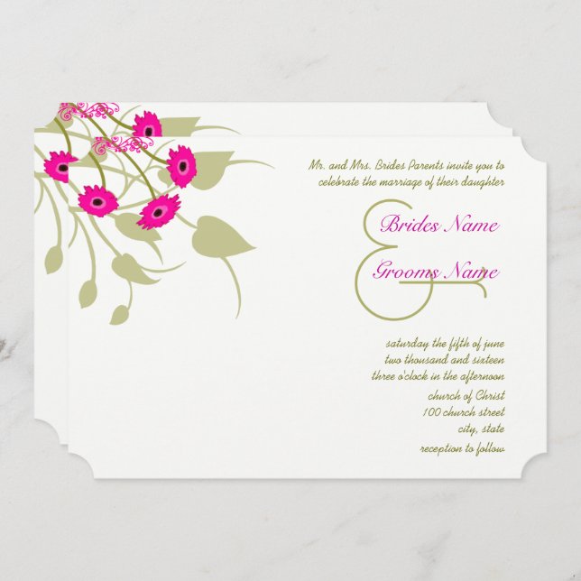 Raspberry Gerber Damask Wedding Invitations (Front/Back)