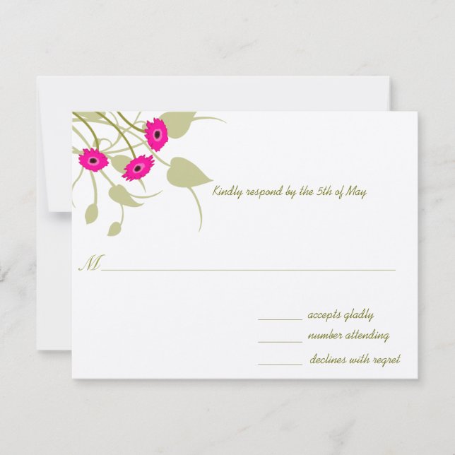 Raspberry Gerbers on Lime Wedding RSVP Card (Front)