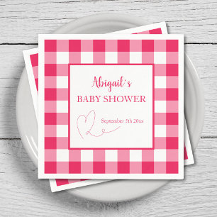 Raspberry Gingham Custom Baby Shower Napkin