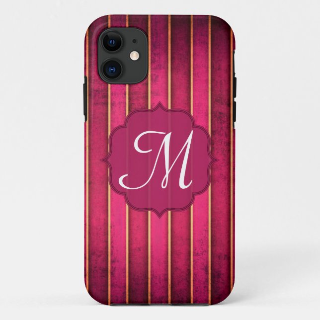 Raspberry Gold Stripe Mod Monogram IPHONE 5 Case (Back)