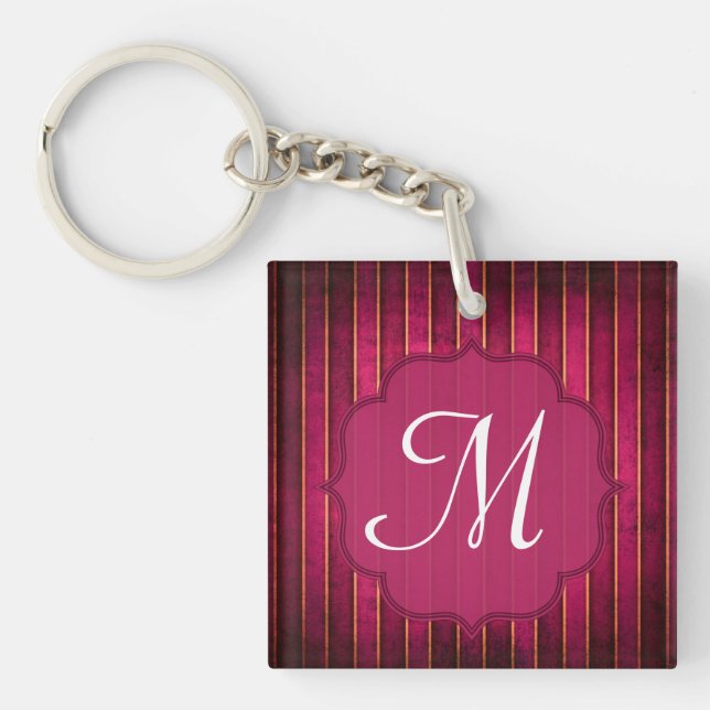Raspberry Gold Stripe Modern Hot Pink Key Chain (Front)