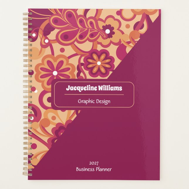 Raspberry Groovy Psychedelic 60s 70s Floral  Planner (Front)