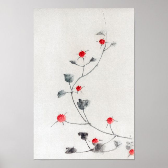 Raspberry, Hokusai, Ukiyo-e Poster (Front)