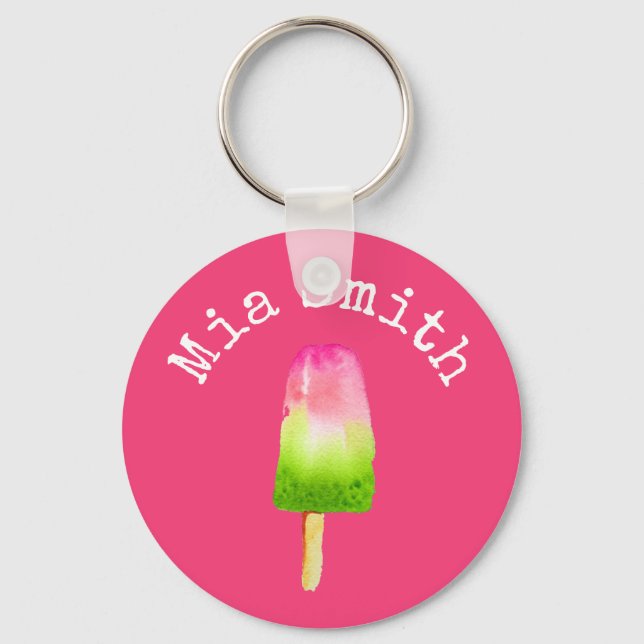 Raspberry ice-block pop art popsicle Summer Key Ring (Front)