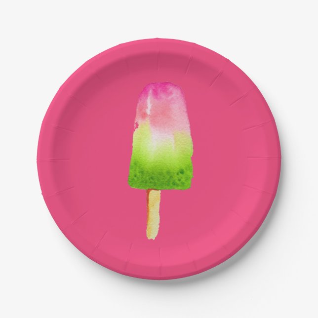 Raspberry ice-block pop art popsicle Summer Paper Plate (Front)