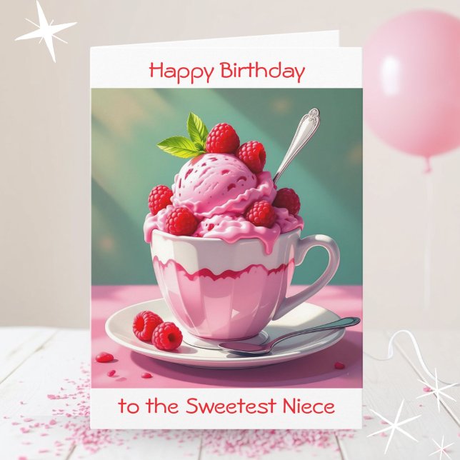 Raspberry Ice Cream Colouring Page Niece's Birthda Card (Creator Uploaded)