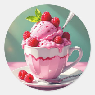 Raspberry Ice Cream in a Pink Coffee Cup Classic Round Sticker