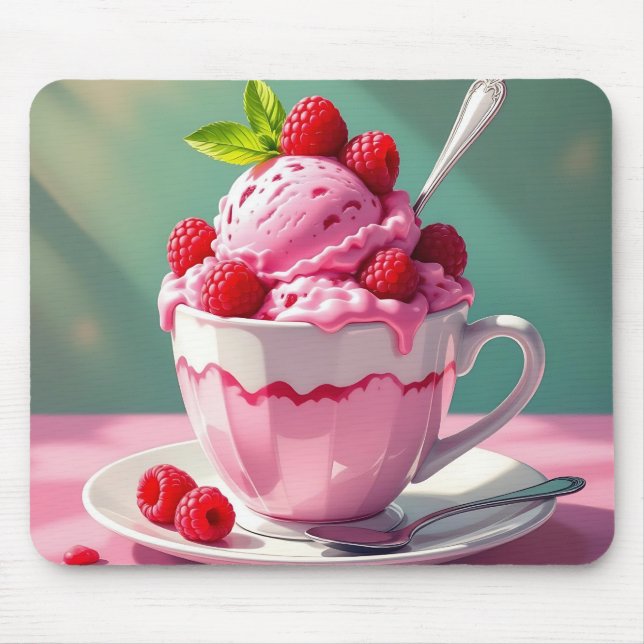 Raspberry Ice Cream in a Pink Coffee Cup Mouse Mat (Front)