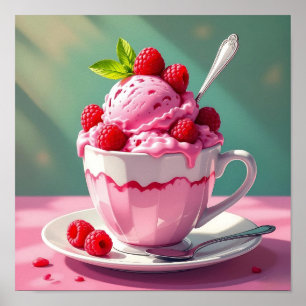 Raspberry Ice Cream in a Pink Coffee Cup Poster