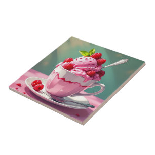 Raspberry Ice Cream in a Pink Coffee Cup Tile