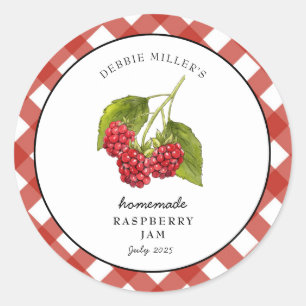 Raspberry Jam Gingham Jar Classic Round Sticker