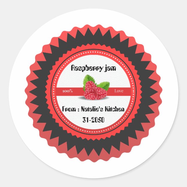 Raspberry jam made with love modern Red Round Stic Classic Round Sticker (Front)