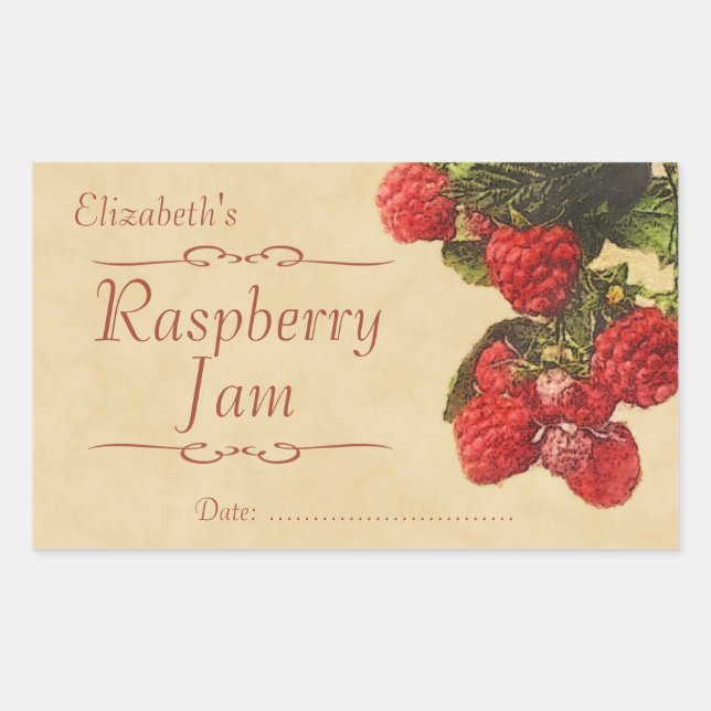 Raspberry jam or canning rectangular sticker (Front)