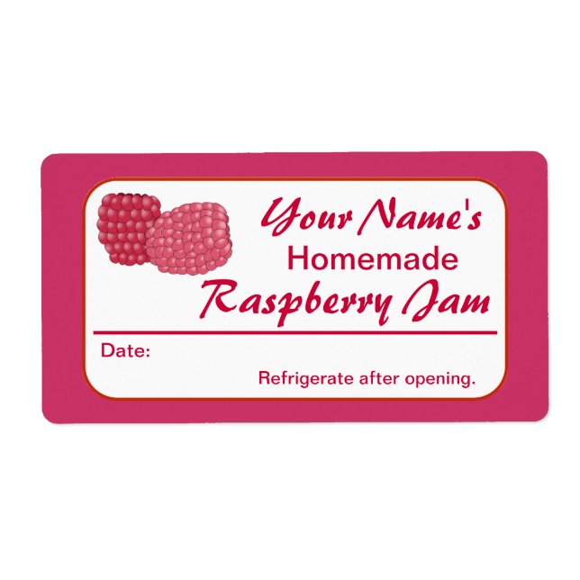 Raspberry Jam Personalised Preserve Label for Jars (Front)
