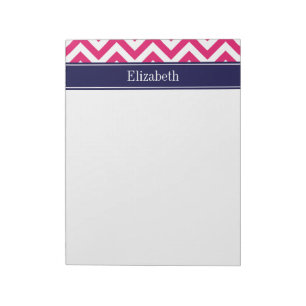 Raspberry Lg Chevron Navy Blue Name Monogram Notepad