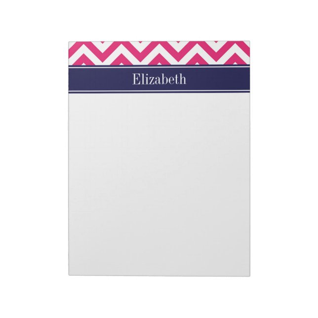 Raspberry Lg Chevron Navy Blue Name Monogram Notepad (Rotated)