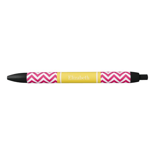 Raspberry Lg Chevron Pineapple Name Monogram Black Ink Pen (Front)