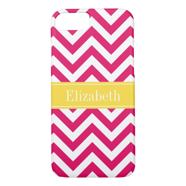 Raspberry Lg Chevron Pineapple Name Monogram Case-Mate iPhone Case (Back)
