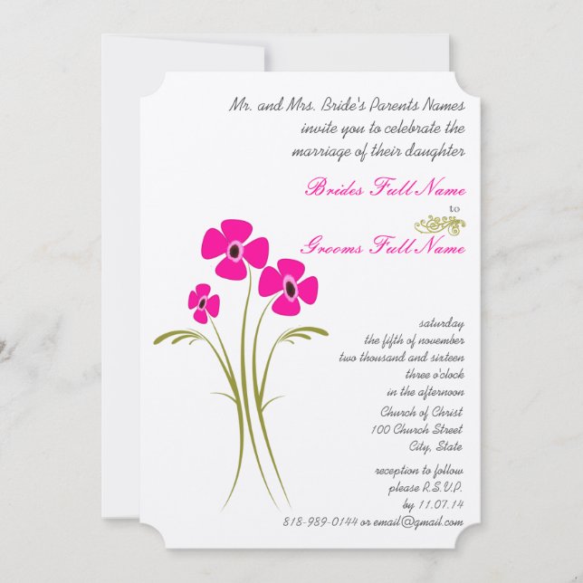 Raspberry Lime Gerbers Wedding Invitations (Front)