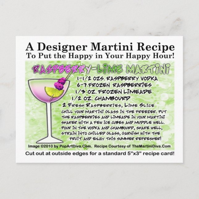 Raspberry Lime Martini Recipe Postcard (Front)