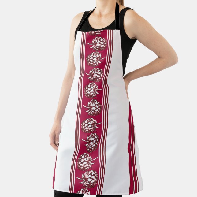 Raspberry Luxury Jacquard Stripes Apron (Insitu)