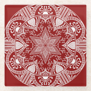 Raspberry Mandala Glass Coaster