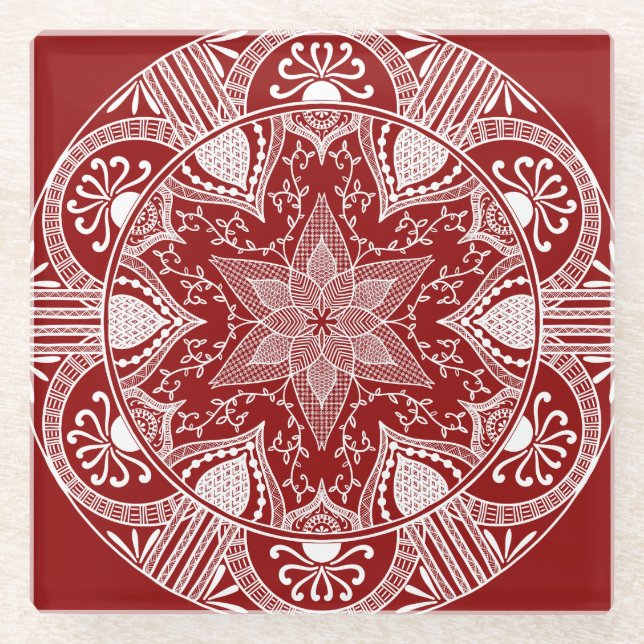 Raspberry Mandala Glass Coaster (Front)