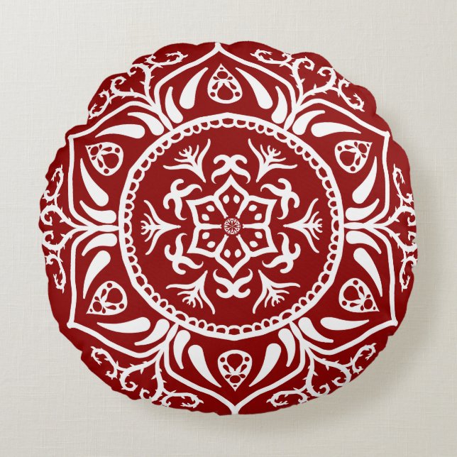 Raspberry Mandala Round Cushion (Front)