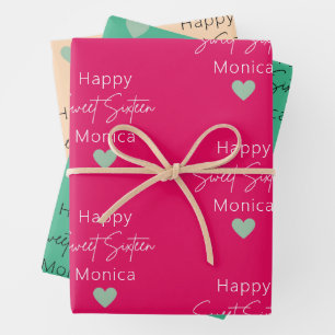 Raspberry, Mint, Sweet 16 Personalised Birthday Wrapping Paper Sheet