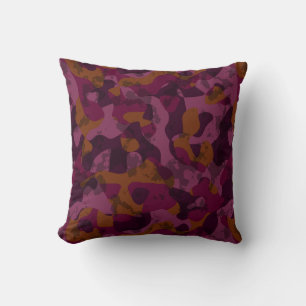 Raspberry, Mulberry, marron and nutmeg camo Cushion