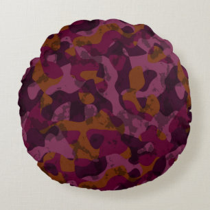 Raspberry, Mulberry, marron and nutmeg camo Round Cushion