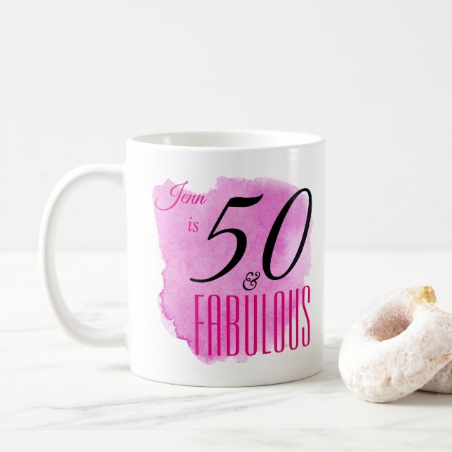 Raspberry Paint Splash Design 50 & Fabulous Party Coffee Mug (With Donut)