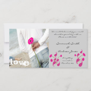 Raspberry Paisley & Gerbers on Grey Save The Date