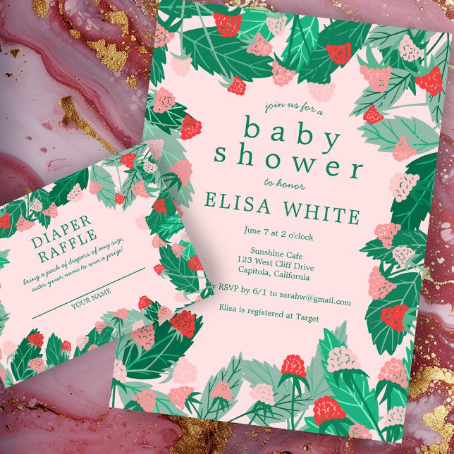 Raspberry Patch Cute Colourful CUSTOM BABY SHOWER Invitation (Raspberry Patch Cute Colorful CUSTOM BABY SHOWER Invitation
Pink Green)