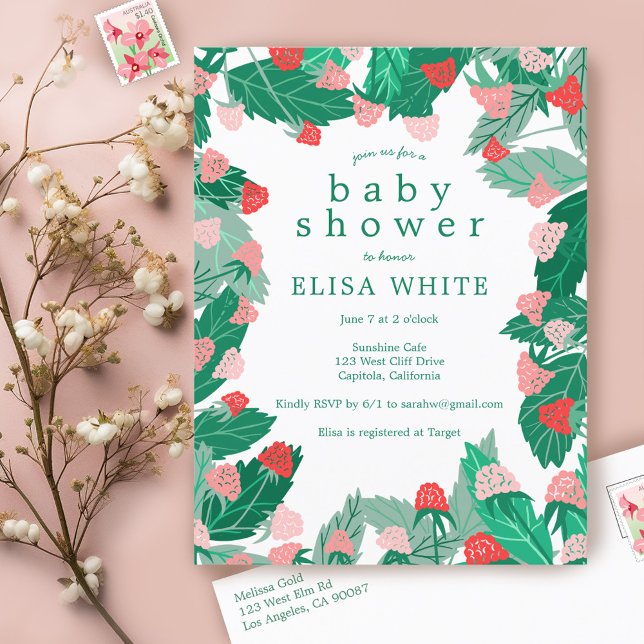 Raspberry Patch Cute Colourful CUSTOM BABY SHOWER Invitation Postcard (Raspberry Patch Cute Colorful CUSTOM BABY SHOWER Invitation Postcard
)