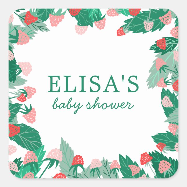 Raspberry Patch Cute Colourful CUSTOM BABY SHOWER Square Sticker (Front)