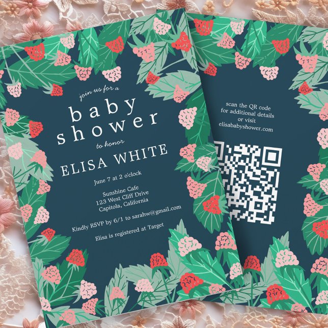 Raspberry Patch Cute CUSTOM QR Code BABY SHOWER Invitation (Raspberry Patch Cute CUSTOM QR Code BABY SHOWER Invitation
)