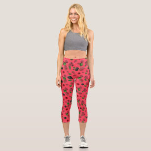 Raspberry Pattern Capri Leggings