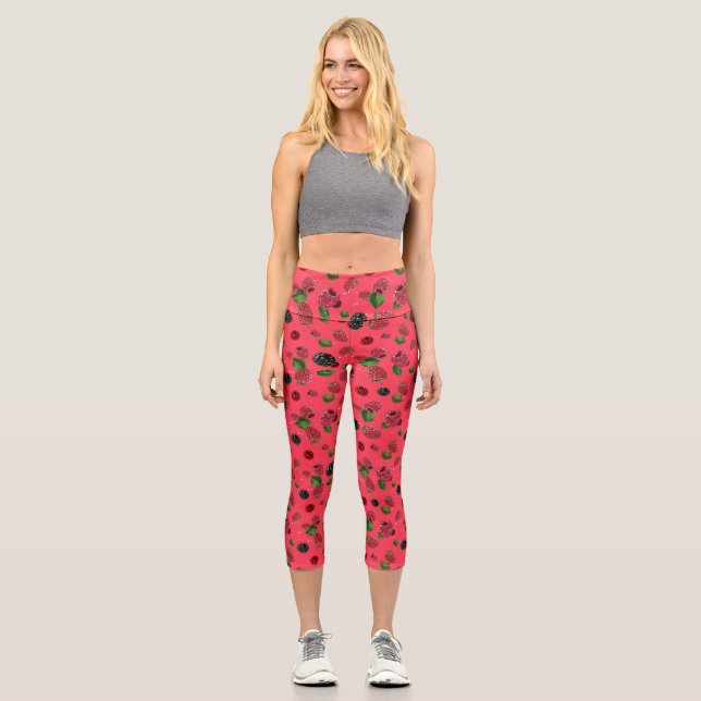 Raspberry Pattern Capri Leggings (Front)