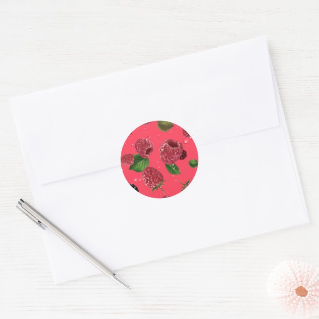 Raspberry Pattern Classic Round Sticker (Envelope)