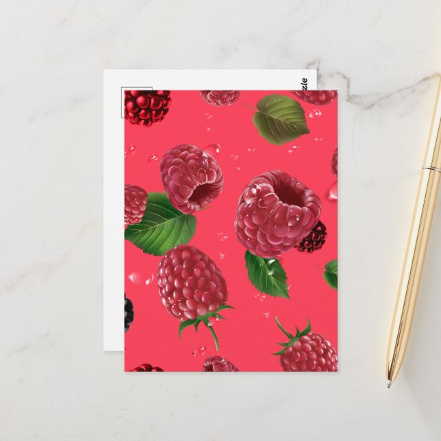 Raspberry Pattern Postcard (Front/Back In Situ)
