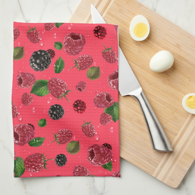 Raspberry Pattern Tea Towel (Quarter Fold)