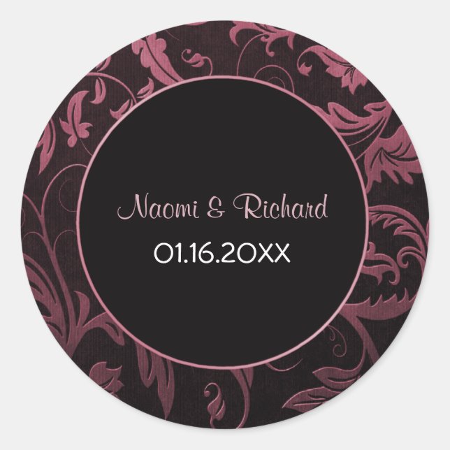 Raspberry Pink and Black Damask Wedding Seal (Front)