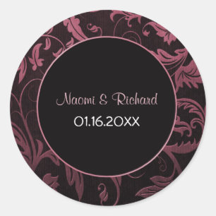 Raspberry Pink and Black Damask Wedding Seal
