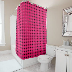 Raspberry, pink and black polka dots shower curtain
