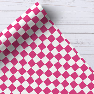 Raspberry Pink and White Chequerboard Pattern Wrapping Paper