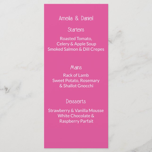 Raspberry Pink And White Menu Card (Front)