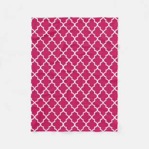 Raspberry Pink and White Moroccan Quatrefoil Fleece Blanket