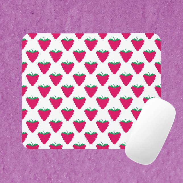Raspberry Pink Berry Fruit Mouse Mat (A mouse pad with a pattern of pink raspberries.)