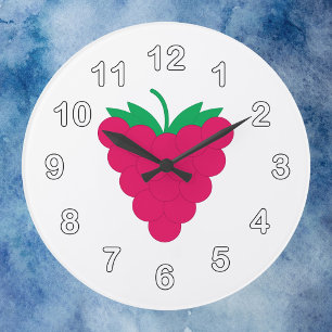 Raspberry Pink Berry Fruit with Numbers Large Clock